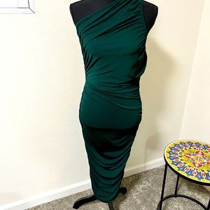 Green ruched one shoulder dress